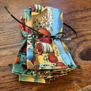 Colorful Harvest Print Fall Thanksgiving Cloth Napkins